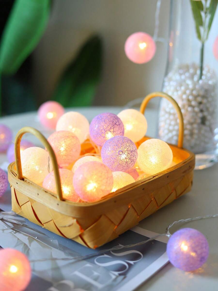 1 Stück 1,5/3 Meter 10/20 Stück Macaron-Farben LED-Lichterkette mit Kugeln - Heimdekoration Schlafzimmer Wanddekoration, geeignet für Schlafzimmerwände, Hochzeiten, Geburtstagsfeiern, zum Schaffen einer festlichen Atmosphäre, geeignet für Hochzeitsdekoration, Geburtstagsdekoration, Schlafzimmer-Feenlichter