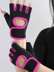 1 Pair Black Half Finger Fitness Gloves, Breathable Thin Design, Palms Protection, Anti-Slip Anti-Callus, Suitable For Yoga, Cycling, Workout,Travel,Festival,Party,Camping - Multicolor - View 3