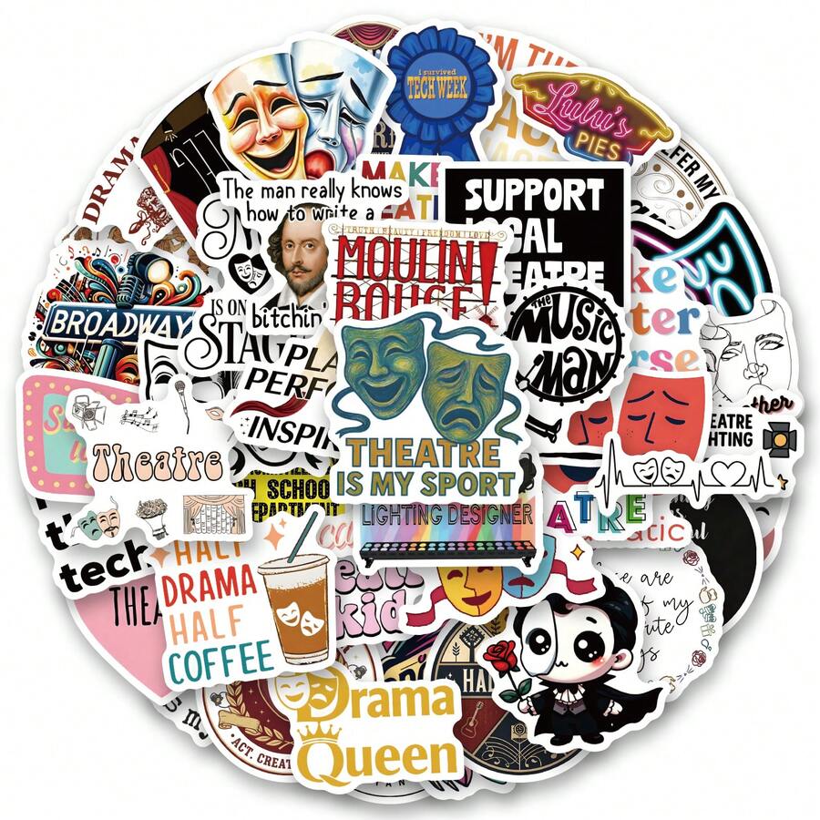 61PCS Theatre Stickers, Holiday Party Stickers, Adult Games Treats Classroom Crafts Favors Gifts Use Cups, Paper-Cut Window Decorations, Cars Laptop Water Bottle Cell Phone Skateboard Luggage