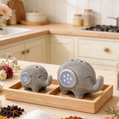 2pcs Blue Elephant Shaped Ceramic Salt And Pepper Shaker Set, Textured Glaze Finish, Gift Box Packaging, Suitable For Kitchen, Dining, Parties, Housewarming, Valentine's Day, Birthday Gifts