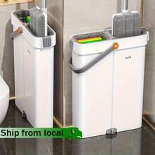 Mop And Bucket Set Measuring 12.99 By 15.75 Inches, Featuring A Wet And Dry Flat Mop, And Includes 2, 4, Or 7 Ultra-Fine Fiber Replacement Pads That Are Machine Washable; Ideal For Cleaning Floors, Walls, And Various Rooms Like The Living Room - 15.75吋拖把+水桶+贈送4個拖把墊 - 查看 3