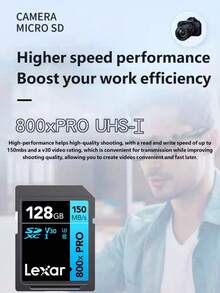 Lexar 128GB SDXC 記憶卡 800x V30 U3 最高 150MB/S 高速 SD 卡，適用 4K 影片、單反相機、無人機、運動攝影機、行車記錄器 - 查看 3