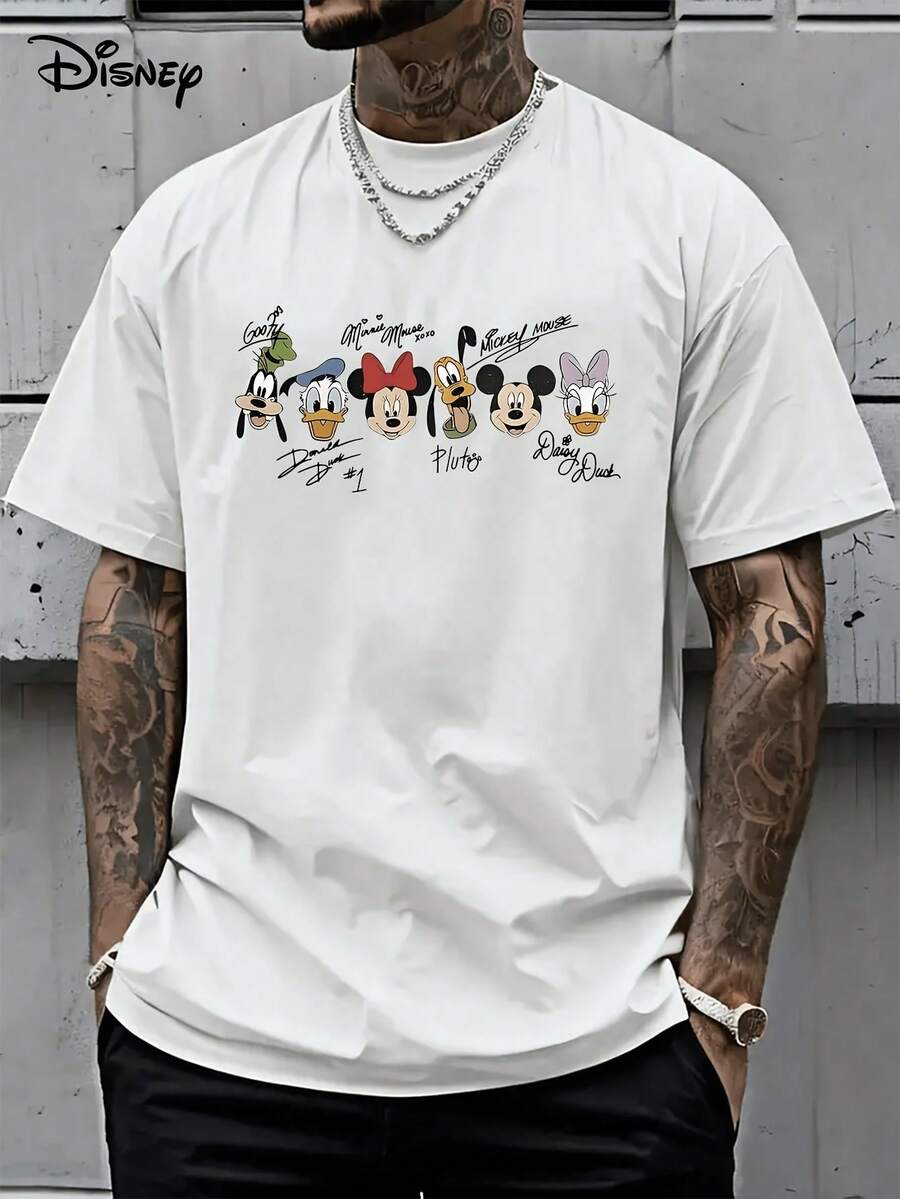 Disney Licensed T Shirts, Men's Oversized Casual Crew Neck Disney Mickey Mouse & Friends Signature Cartoon Head Print Short Sleeve T-Shirt, Vintage Goofy Donald Duck Daisy Duck Pluto Minnie Mouse Graphic Tee For Summer Daily Wear,Mens Clothes,Shirts,Men Clothes,Summer Clothes,White Shirt,Easter Outfits,Easter,Vintage T Shirts,Graphic T Shirts,100 Percent Cotton,Graphic Tee,Graphic Tees,Funny Graphic Tees,Graphic T - trắng - Xem 1