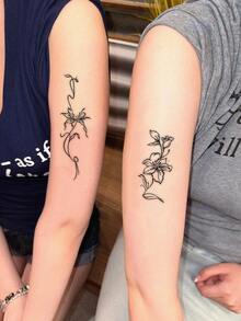1pc 7-14 Days Lasting Herbal Temporary Tattoo Sticker, Minimalist Abstract Mysterious Hand & Wrist Floral Design, Waterproof Temporary Tattoo Sticker Suitable For Fashionable People - Black - View 4