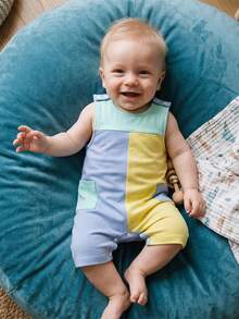 Baby Boys Summer Romper Casual Contrast Colors Sleeveless Jumpsuit For Newborn Toddler Cute Clothes - Blue - View 1