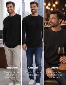 Baronesa Tricot Men's Ribbed Knit Sweater Premium Casual Boat Neck Sweater - Negro - Ver 4