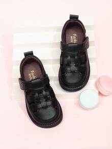 新款防滑黑色休闲透气魔术贴软底儿童凉鞋，适合幼儿男童 - 黑色 - 查看 3