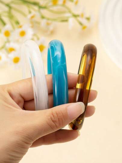 Bộ 4 vòng tay thanh lịch kiểu retro, thiết kế tối giản thời trang, phù hợp cho cả ngày thường và dự tiệc, bộ vòng tay acrylic màu hồng, vòng tay nhuộm tối giản, có thể đeo chồng lên nhau hoặc riêng lẻ, phù hợp cho cả ngày thường và kỳ nghỉ, trang sức thời trang dành cho nữ, acrylic, không mạ điện, không khảm.