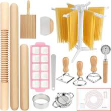 TREWAVE 15 Pcs Pasta Making Tools Set, Homemade Pasta Making Kit Includes Ravioli Maker Mold, Gnocchi Board, Pasta Drying Rack, Red Pastry Mat And Rolling Pin For Beginners &Amp; Home Chefs - Black - View 1