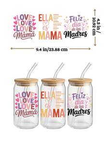 4张西班牙语母亲节UV DTF转印贴纸（9.4x4.3英寸），Feliz Dia De Las Madres Mama Quotes Decals for Coffee Mucks, Ceramic Cups, Libbey Glass, DIY Gifts With Chancla Humor - SPMAMA 03 - 查看 4