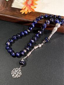 1串穆斯林蓝色玻璃简约优雅念珠，简单耐用的祈祷配件 - 彩色 - 查看 2