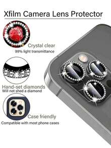 3pcs Rhinestone Glitter Protective Camera Lens Film, Scratch-Resistant & Shatterproof, Fit For IPhone 17 Pro Max, 17 Air / 11 / 12 / 13 / 14 / 15 / 16 / Mini Plus Pro Max - Silver - View 3