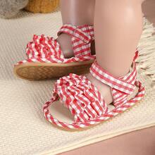 1 Pair Fashionable Versatile Ruffle Sandals, Soft Bottom Infant Shoes Suitable For Babies And Toddlers, Suitable For Outing And Vacation - Red - View 7