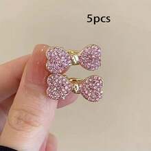 5pcs Small Rhinestone Bow Side Clip, Rhinestone Hair Clip Elegant Mini Bangs Hair Accessories - Multicolor - View 11