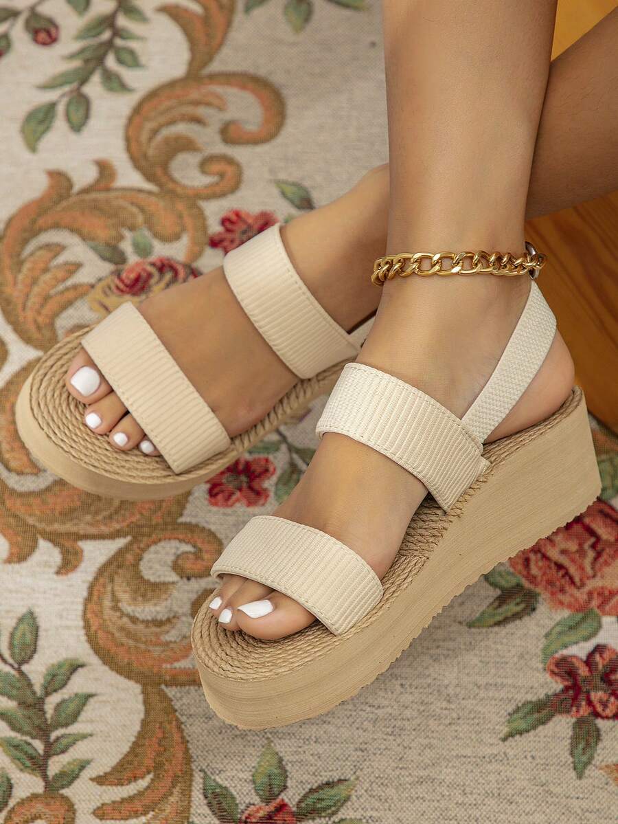 Women's Thick Sole Shiny Sandals, Platform Wedge Sandals For Summer,Beach Shoes - Beige - View 1