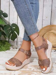 Teenagers' Platform Wedge Sandals, Open Toe High Heel Sandals, Versatile Fashion Casual Holiday Sandals - Brown - View 4