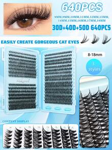 640/608 Pcs D-Curl Natural False Eyelashes, 10D+20D+30D/30D+40D+5D Mixed Pack, Dense Black, Suitable For Beginners, Large Capacity Lash Book, Artificial Manga Classic False Eyelashes, Long-Lasting And Durable, Suitable For Daily, Party, Wedding, Christmas, Music Festival And Other Occasions Eye Makeup, Single Lash, False Eyelashes - D - View 5