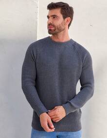 Baronesa Tricot Men's Ribbed Knit Sweater Premium Casual Boat Neck Sweater Valentine's Day Gift - Dark Grey - View 1