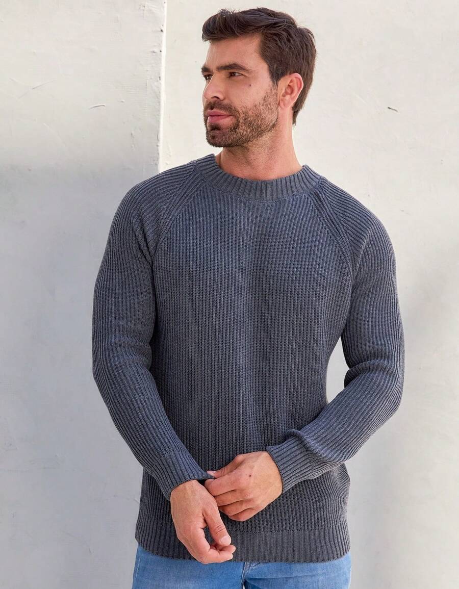 Baronesa Tricot Men's Ribbed Knit Sweater Premium Casual Boat Neck Sweater Valentine's Day Gift - Dark Grey - View 1