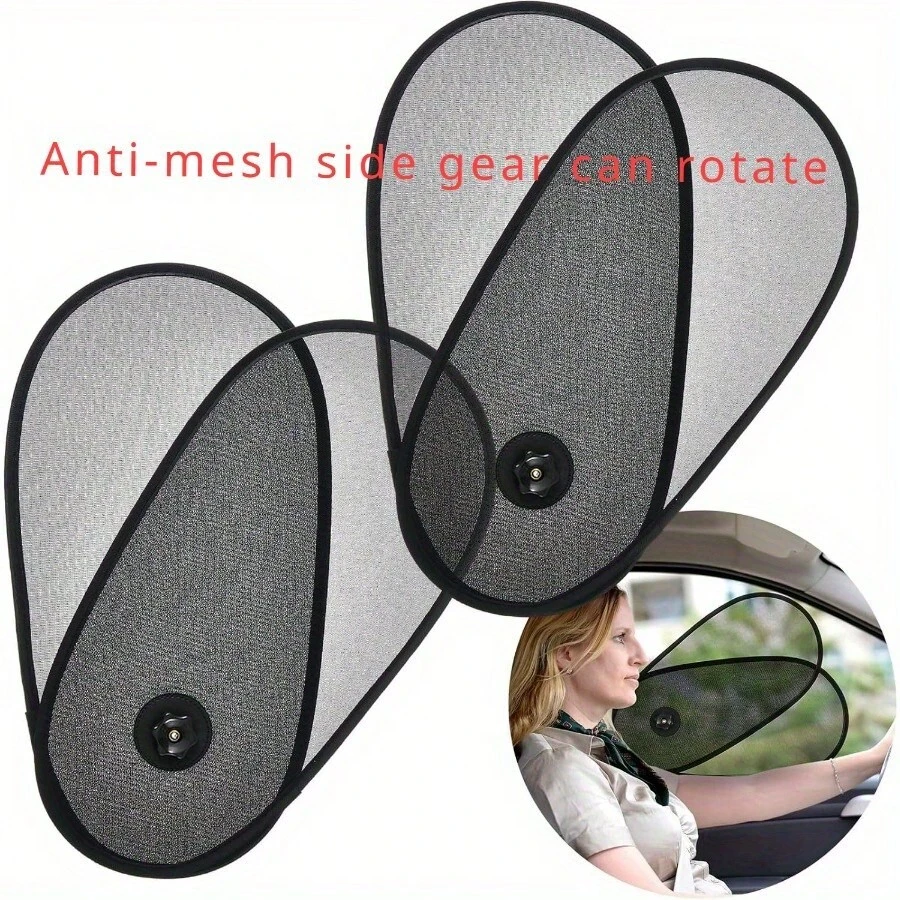 2pcs Adjustable Car Window Sun Shades: Rotatable And Windshield Side Protection, Privacy, Anti-UV, Heat Insulation, Made Of PVC Material