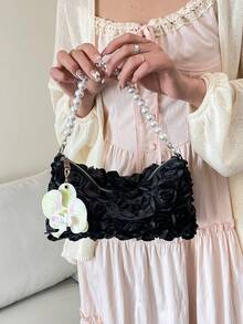 Dedoo Borsa con perle e motivo floreale, portafoglio elegante da donna, outfit per feste di gala, borse per balli di fine anno, articoli da matrimonio, regali per donne - nero - Visualizzare 6