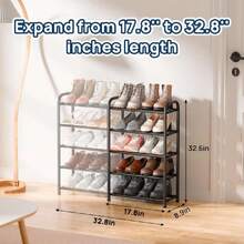 - Extendable Shoe Rack, 32.8 Inches Wide, 5-Tier Adjustable Shoe Organizer Rack For Closet, Holds 20 Pairs Of Shoes, Metal-Free, Black, For Garage, 44539384 - 軍綠色 - 查看 2