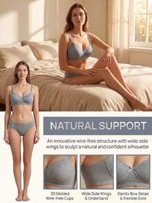 1pc Women's Comfortable Wireless Soft Cotton Seamless Bra - Grey - View 7