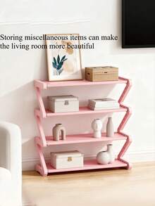 1pc Four-Layer Z-Shaped Shoe Rack, Durable Plastic Independent Storage Box, Arc-Shaped Design, Easy-To-Assemble Floor-Standing Shoe Rack, Suitable For Living Room, Space-Saving - Multicolor - View 3