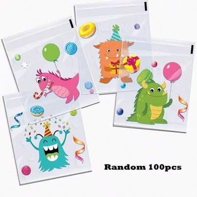 100 túi tự dán in hình hoạt hình các loại, thích hợp làm quà tặng sinh nhật, gói quà nhỏ, quà tặng ngày lễ, trang trí, lưu trữ, túi đựng quà nhỏ hình hoạt hình dễ thương, đồ dùng cho tiệc tùng