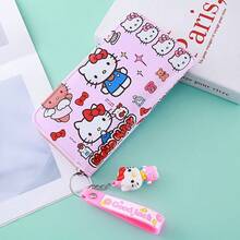 SANRIO 1个Hello Kitty女士长款钱包，可爱粉色拉链手拿包，带娃娃钥匙扣吊坠，大容量卡包，零钱袋，腕带，萌系卡通手机钱包，多卡位，女士旅行收纳好礼 - 1pc - 查看 4
