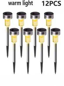 10pcs/12pcs Solar Powered LED Lights, Stainless Steel Pathway Lights, Easy Install LED Landscape Lights, Suitable For Yard, Garden, Porch, Lawn, Path, Patio And Courtyard Decor - Stainless Steel Floor Lamp - View 14