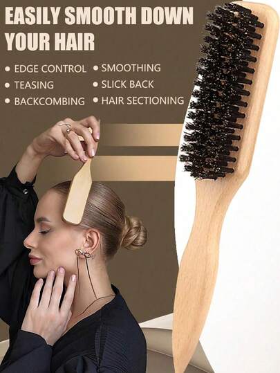 1 pieza Cepillo de cerdas de jabalí para cabello y barba para hombres y mujeres - Cepillo profesional de estilo barbería sin perfume para cabello grueso/fino, degradado y limpieza de cortapelos