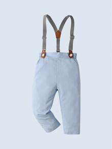 两件套男婴绅士套装 - 长袖白衬衫配领结和背带裤，时尚百搭，适合生日派对、婚礼、一周岁生日庆典等场合。 - 白色 - 查看 6