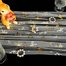 1件大号透明欧根纱奶酪布蝴蝶结金属箔桌旗，70*300厘米长方形桌旗，适用于婚礼、生日派对和其他场合 - 彩色 - 查看 5