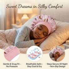 Awegeo 儿童缎面蝴蝶印花睡眠帽，弹性宽檐护发帽，夜间护发头巾 - 1PC - 查看 6