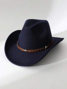 1pc Western Cowboy Hat, Suitable For Men And Women, Soft Wool Felt Material, Leather Strap Cowboy Hat, Suitable For Back To School, Christmas, Halloween, Festivals, Casual Occasions - Style 2 - View 22