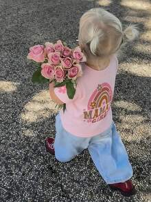 Baby Girls Minimalist "Mama's Girl" Letter Print Crew Neck Short Sleeve Cute Tee - Pink - View 7