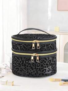 1pc Minimalist Fashion Mesh Transparent Heart-Shaped Large Capacity Makeup Tool Storage, Suitable For Travel, Vacation, Home, Great Gift For Mom And Friends - Black - View 4
