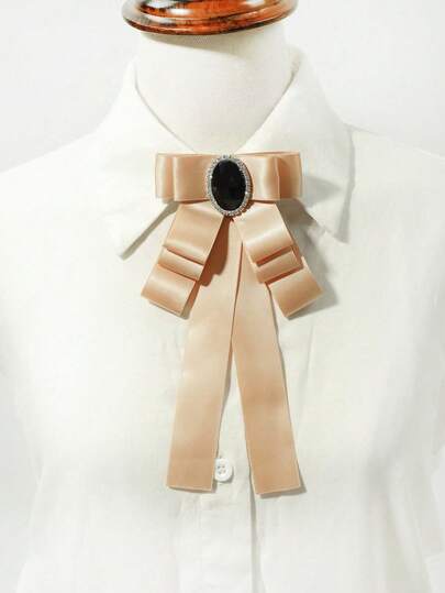1 pieza Broche elegante de lazo de cinta larga con gemas falsas brillantes para mujer, adecuado para citas, uso diario, banquetes, galas, atuendos de anfitriona