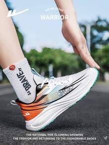 WARRIOR 1 par de zapatillas deportivas con cordones unisex, zapatillas casuales transpirables de malla, zapatos atléticos cómodos y ligeros para parejas - Blanco, azul, naranja - Ver 8