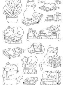 Kain Non-Anyaman Perekat Sendiri untuk Menjahit Tangan dan Menggambar Sketsa dengan Stabilizer Larut Air Bergambar Kucing Membaca Buku untuk Bordir. - A239 - View 11