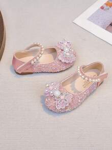 1 Pair Baby Flat Shoes, Girls Princess Shoes With Rhinestones, Spring/Autumn Toddler Shoes - Pink - View 2