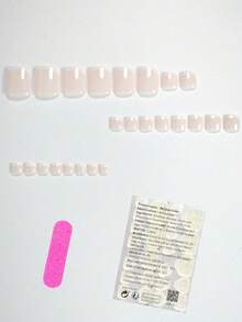 48片夏季简约优雅粉白亮面法式美甲假指甲，时尚百搭，适合约会、派对、春夏、秋冬日常佩戴，适合女性和女孩。可卸式按压指甲套装，包含果冻胶和指甲锉，果冻胶颜色随机。 - 淺粉色 - 查看 4