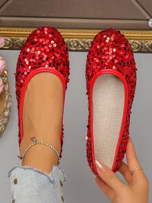 1双复古女士套脚鞋，镂空刺绣鞋面，水钻花卉装饰，透气舒适软底，适合派对、约会、舞会、休闲、海滩、室内、街头、校园等场合穿着。 - 紅色 - 查看 15