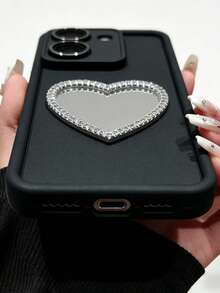 2026's Latest DIY Heart-Shaped Makeup Mirror Mobile Phone Case, Compatible With Samsung Galaxy S25 S24 S23 S22 S21 S20, A56 A55 A54 A53 A52S, A36 A35 A34 A33 A32 A26 A25 A24 A23 A22 A21S A16 A15 A14 A13 A06 A05S A05 A04 A03, 17/16/15/14/13/12/11/XR/XS/X Series, Note 14 - Black - View 3