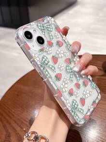 1 chiếc ốp lưng điện thoại bằng TPU trong suốt, họa tiết hoa dâu tây và nơ kẻ caro tối giản, chống sốc, tương thích với iPhone 16/16Pro/16Plus/15/15ProMax/15Pro/11/12/13/14ProMax/12Mini/13Mini/11Pro/11ProMax/12Pro/12ProMax/13Pro/13ProMax/14Pro/14ProMax, thiết kế thanh lịch - Nhiều màu - Xem 3