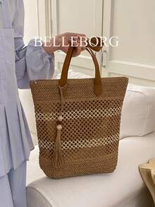 Straw Bag, Elegant Vacation Style, Versatile Large Capacity Women Shoulder Bag - Brown - View 6