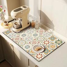 1pc Dish Drying Mat, Coffee Machine Mat, Classic Floral & Geometric Pattern Design, Highly Absorbent, Suitable For Dining Table And Cafe, Multi-Purpose Drainage Mat, Home Gift, Tabletop Decor - XYLSD-116 - View 3