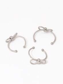 2件装不锈钢蝴蝶结开口戒指 女士饰品配件 时尚18K镀金圆形可调节戒指首饰配件 - 戒指 - 查看 2