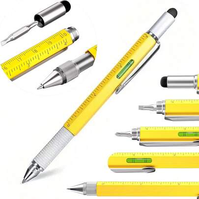 1 Set 9-In-1 Multifunctional Tool Pen, Suitable As Christmas Gift For Men, Includes LED Light, Stylus, Ruler, Level, Bottle Opener, Screwdriver, Ballpoint Pen, Architect Pen